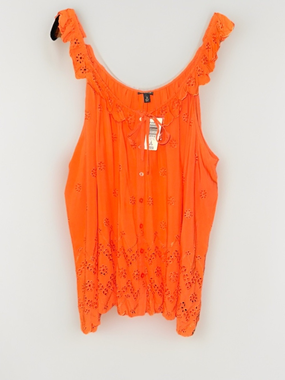 Torrid Eyelet Ruffle Tie Front Tank Top Orange Nasturtium Plus Size 3X 22-24 NEW - Picture 3 of 7